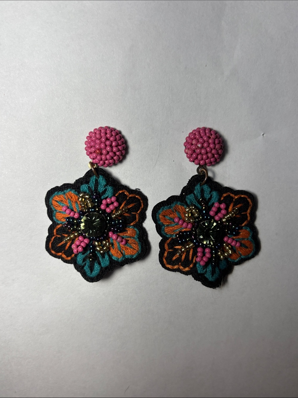 Pink Beaded Floral Drop Earrings - Women Jewelry